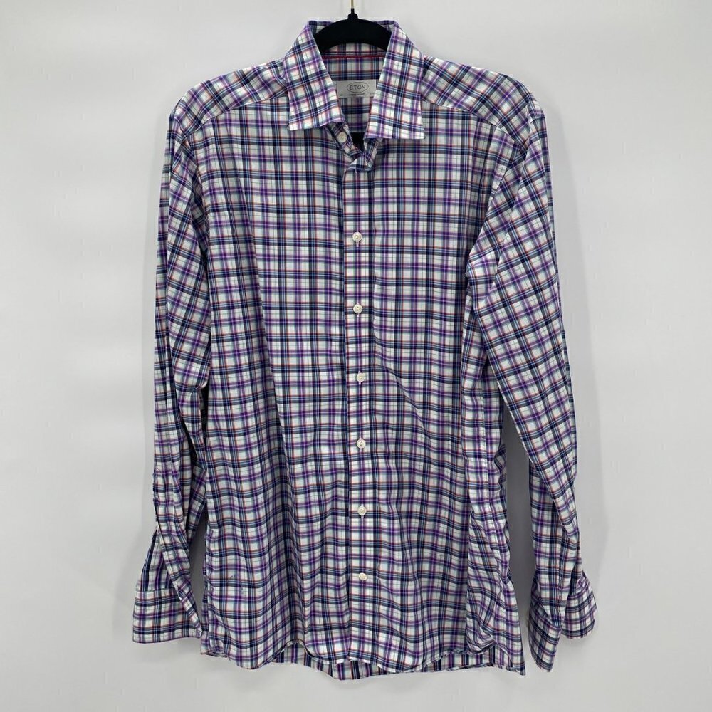 Eton Plaid Long Sleeve Button Down Shirt Men’s Size M
